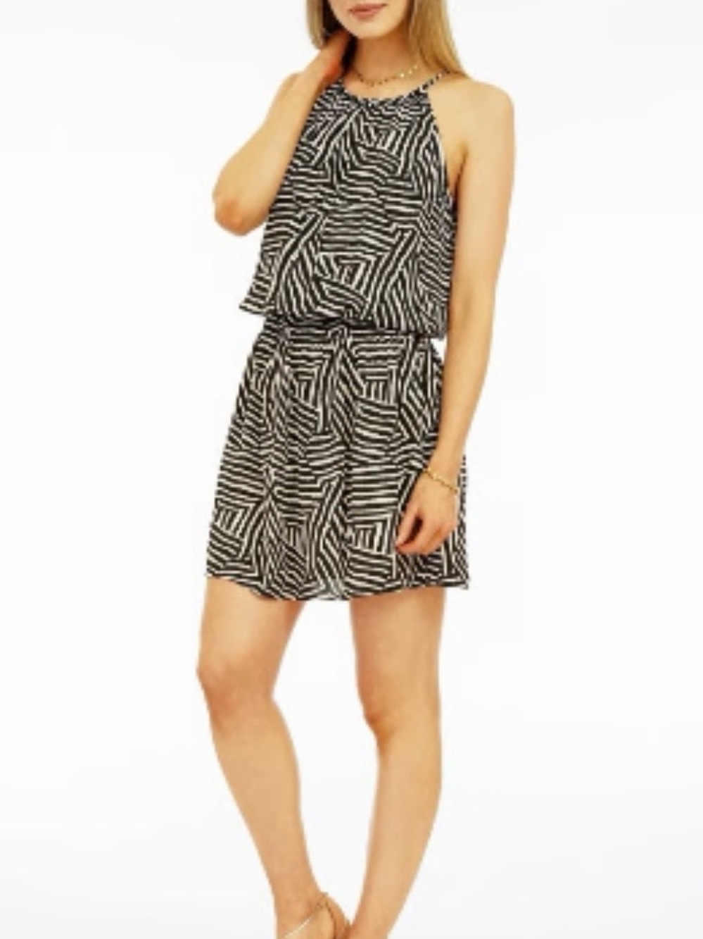 Veronica M Black and White Geometric Midi Dress